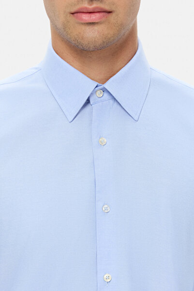Twn Cămașă Dobby albastră slim fit
