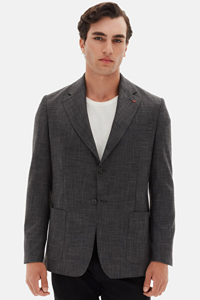 D'S Damat Ds Damat Comfort Fit Anthracite Melange Plain Fabric Jacket