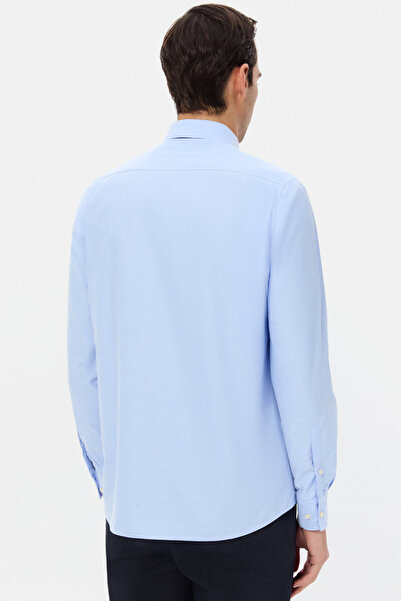 Twn Cămașă Dobby albastră slim fit