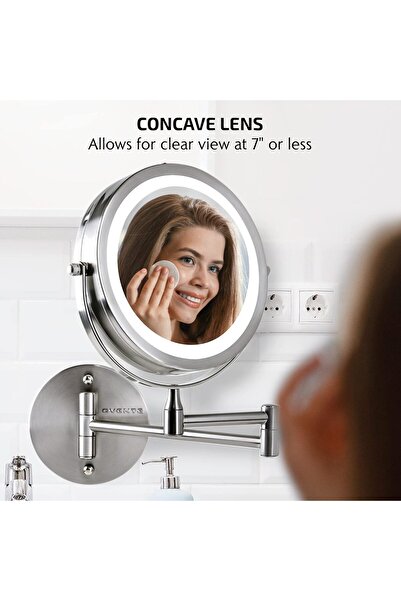 OVENTE Wall-Mount Makeup Mirror 1x/10x Dual-Sided LED Polished Nickel MFW70BR1X10X