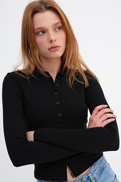 Addax Polo Neck Buttoned Cardigan H0422