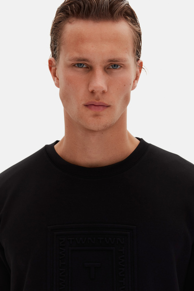 Twn Relaxed Fit Black Plain Sweatshirt