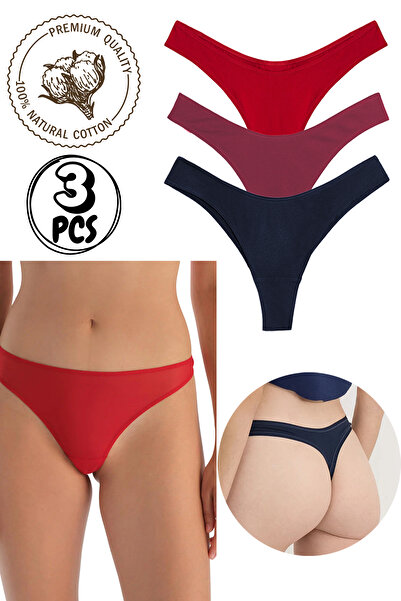 Yohannes Club Women'S, Cotton Basic Thong String Panties, 3-Pack, Soft Comfort, Thong Dama,