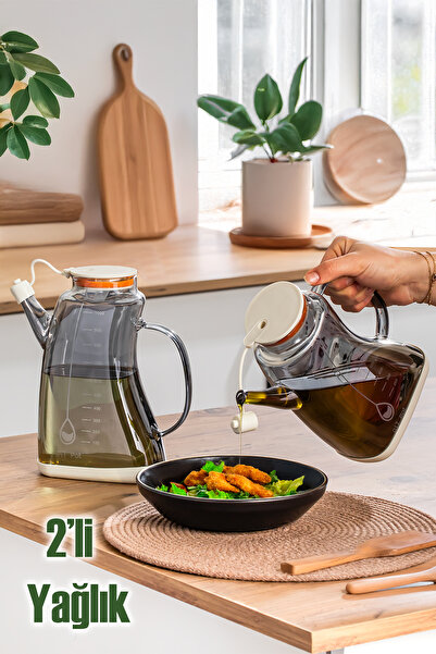 Porsima 3855-2 Transparent Borosilicate Glass Olive Oil Bottle - Set of 2 Oil and Vinegar Bottles White 1Lt