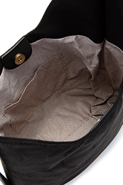 minebag Suede Curved Detailed Mona Shoulder Bag Black