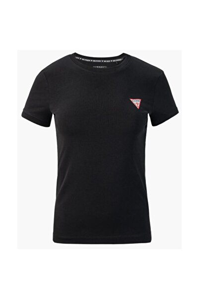 Guess Koszulka damska t-shirt SS CN MINI TRIANGLE czarna bawełniana logo XS