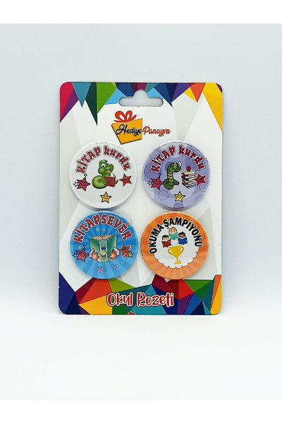 Hediye Panayırı Kitap Okuma Rozetleri 4’lü Set | Kitap Kurdu & Okuma Şampiyon...