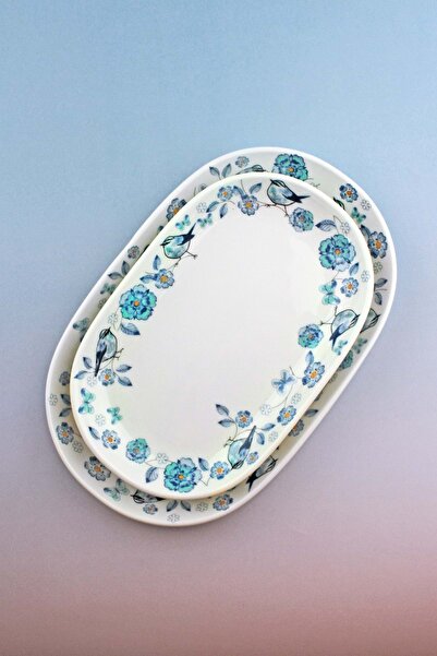Bursa Porselen Dekor Blue Bird 2 Size Porcelain Boat Plate