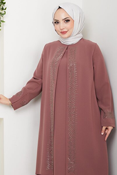 hafsamina Shiny Stone Plus Size Mother Dress Tile Hm2856