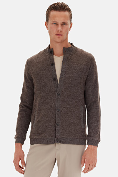 D'S Damat Ds Damat Regular Fit Brown Plain Knit Cardigan