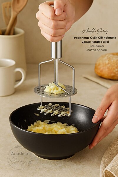Anadolu Saray Paslanmaz Çelik Çift Katmanlı Zikzak Patates Ezici Püre Yapıcı Mutfak Aparatı