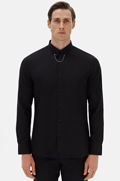 Twn Slim Fit Black Striped Shirt