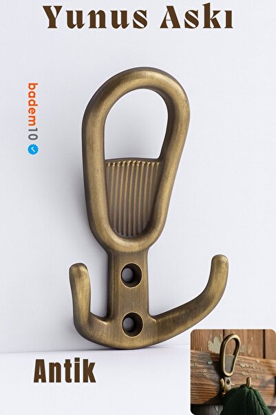 Badem10 Yunus Antik Sarı Askı Askılık Duvar Vidalı Çanta Elbise Asma Portmanto Vestiyer Banyo Mutfak Askısı