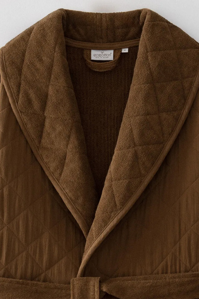 Ecocotton Hüma Women's Brown 100% Organic Cotton Large Quilted Bathrobe