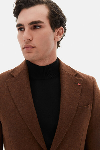 D'S Damat Ds Damat Slim Fit Brown Diagonal Fabric Jacket