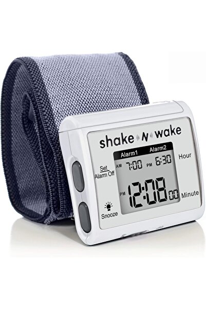 genernic Tech Tools Shake & Wake Vibrating Wrist Alarm Clock - Silent Dual Alarm, White Digital