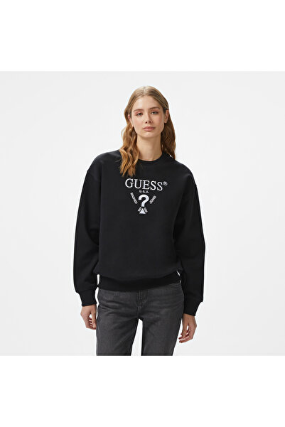 Guess Roberta Cn Fleece Kadın Siyah Sweatshirt