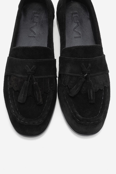 LuviShoes LUPEN Чорні замшеві лофери з китицями з натуральної шкіри для жінок