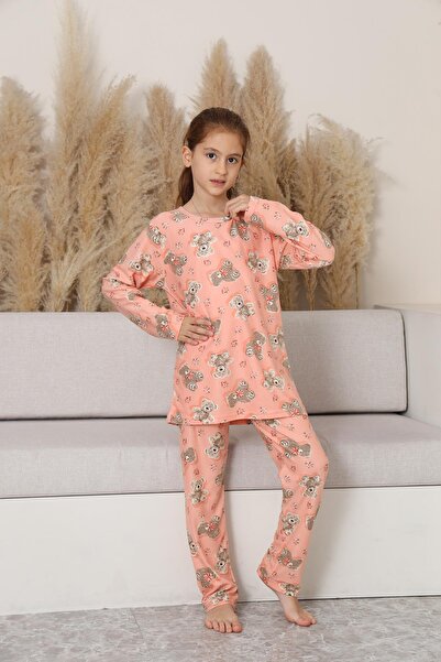 Kompedan Kız Çocuk Süet Nar Çiçeği Ayıcık Pijama Takım | 144