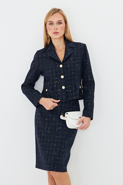 LOVELF Gold Düğmeli Tüvit Etekli Takım Lacivert