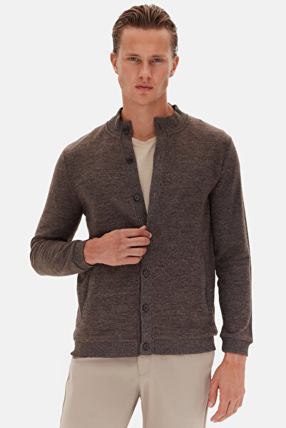 D'S Damat Ds Damat Regular Fit Brown Plain Knit Cardigan