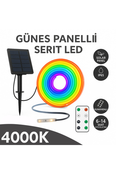 Merwish Güneş Enerjili 4000K Şerit LED Işık – Kumandalı, IP65 Su Geçirmez Bahçe Ağaç Çit Aydınlatma