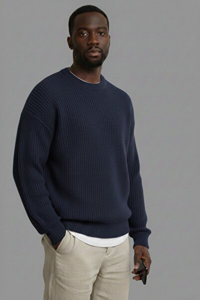 WKM Men's Oversized Cut Crew Neck Knitted Sweater