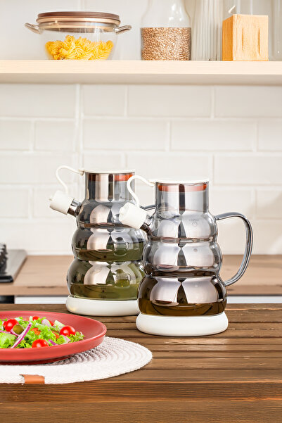 Porsima 3617- 2-Lid Borosilicate Glass 2-Piece Oil and Vinegar Set Oil and Vinegar Set 1000ml White