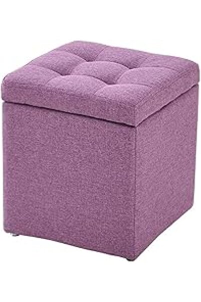 LINGWEI Square Ottoman Footstool with Storage, Bronze Fabric - Pink