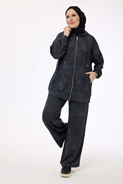 My City 6002 - Stylish Comfortable Dora Luca Hooded Stone Detailed Trousers Hooded Sets