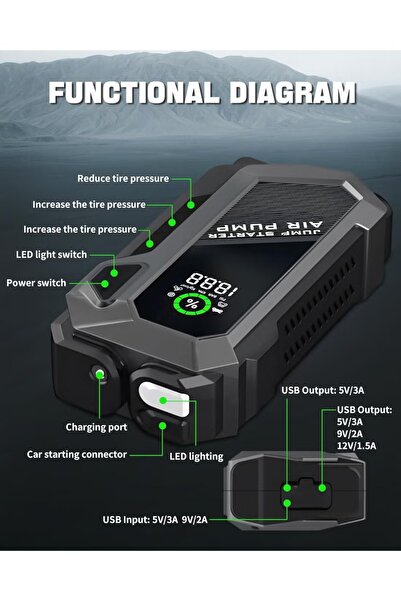 AGD Multi-Function Car Starter with Fast Emergency Charging, Built-in Car Air Pump, and Powerful Int