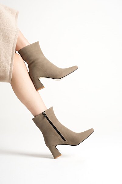 MARCHEO Fiora Women's Gray Suede Thick Heeled Winter Boots