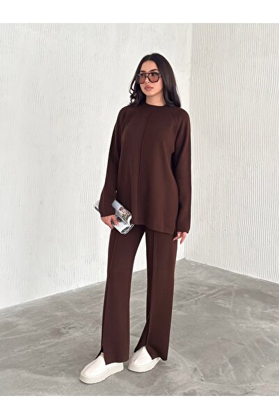 Noi Belis Basic Oversized Sweater Pants Knitwear Bottom-Top Set Aw25Au0043