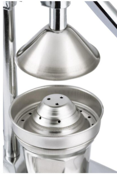 MANDU Manual fruit juicer, stainless steel press type, with container and strainer included, silver