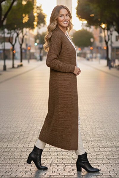 benguen Ζιγκ-ζαγκ μοτίβο μακρύ πλεκτό ζακέτα R4470 βιζόν