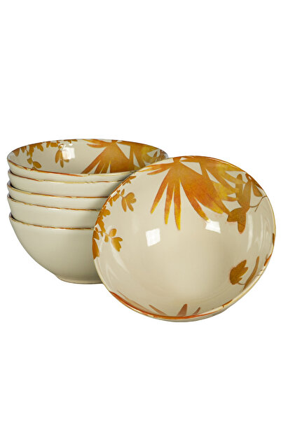 Cesiro Set of 6 bowls, 600 ml, Hawaii, Light cream with orange leaves