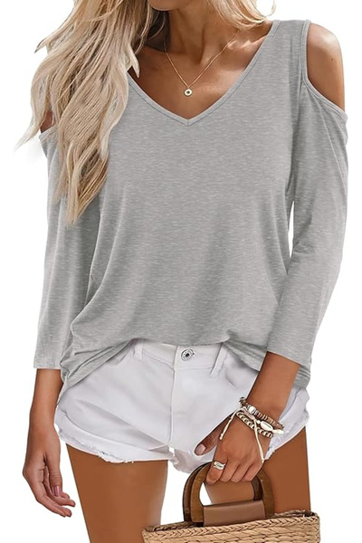 OEM Tricou de vară pentru femei, cu umerii goi, gri, mărimea L