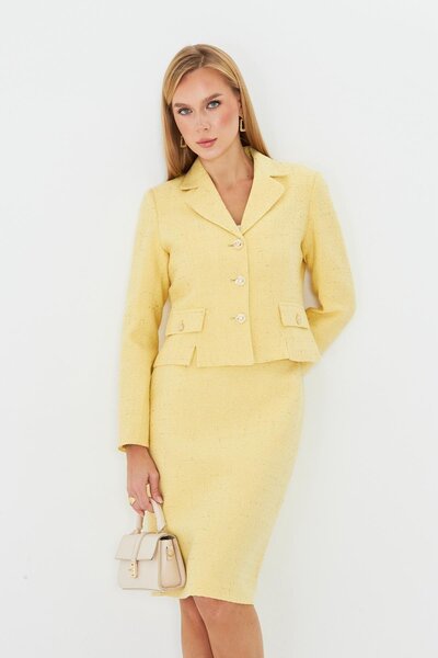 LOVELF Gold Düğmeli Tüvit Etekli Takım Limon