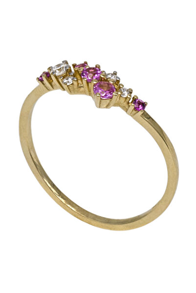 Gold 14K Ring with Diamonds and Pink Sapphires