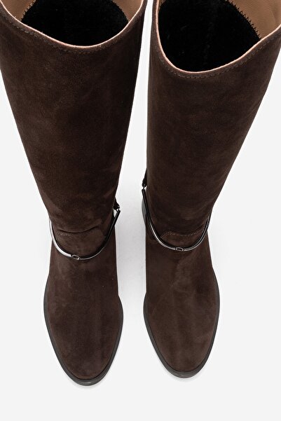 LuviShoes Γυναικείες μπότες ιππασίας ANSEL καφέ σουέντ από γνήσιο δέρμα με λουράκι στον αστράγαλο