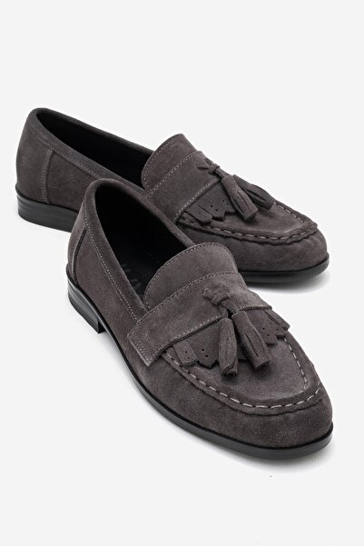 LuviShoes Lupen Grey Suede Tasseled Genuine Leather Women's Loafer Shoes