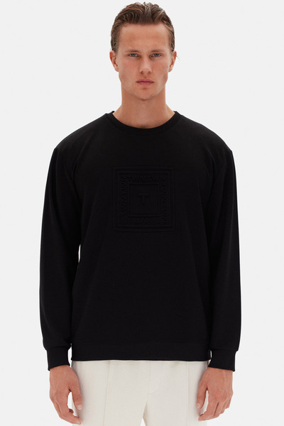 Twn Relaxed Fit Black Plain Sweatshirt