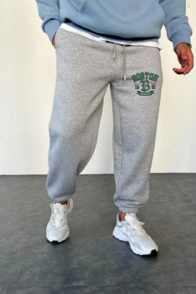 EydaMoon Men's Winter Boston Printed Cotton Wool Inside Elastic Leg Bottoms