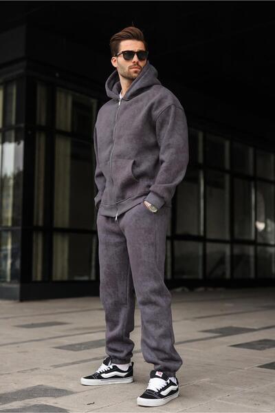 Madmext Smoked Double Zipper Hooded Tracksuit Set E7175