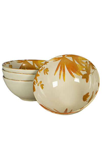 Cesiro Set of 4 bowls, 600 ml, Hawaii, light cream with orange leaves