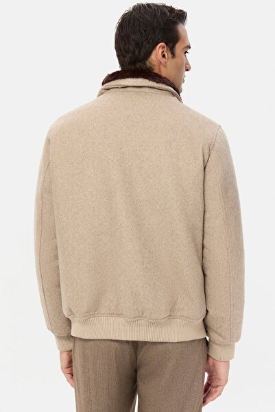 D'S Damat Ds Damat Regular Fit Beige Straight Collar Detachable Fur Coat