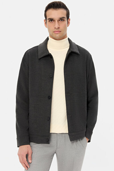 Twn Relaxed Fit Gray Melange Knitted Shirt Jacket