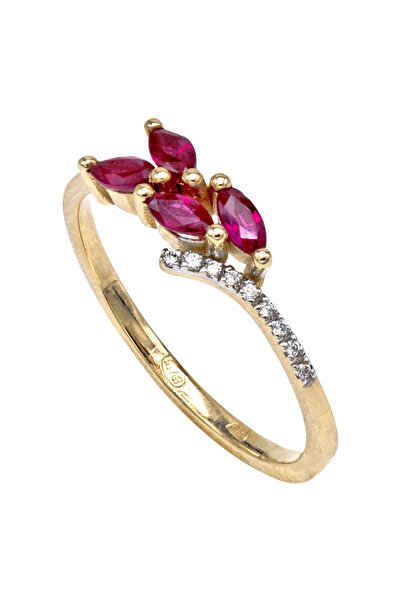 Gold 14K Gold Ring with Diamonds and Rubies
