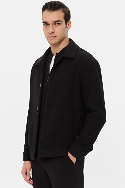 Twn Relaxed Fit Black Knitted Shirt Jacket
