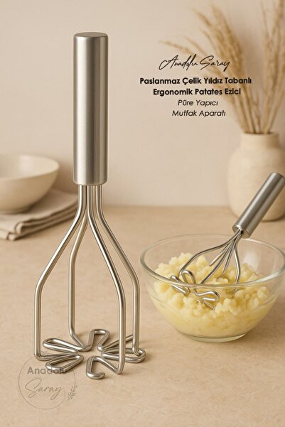 Anadolu Saray Stainless Steel Star-Based Ergonomic Potato Masher – Durable Kitchen Appliance